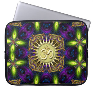 Funda para portátil de tapiz fractal verde púrpura