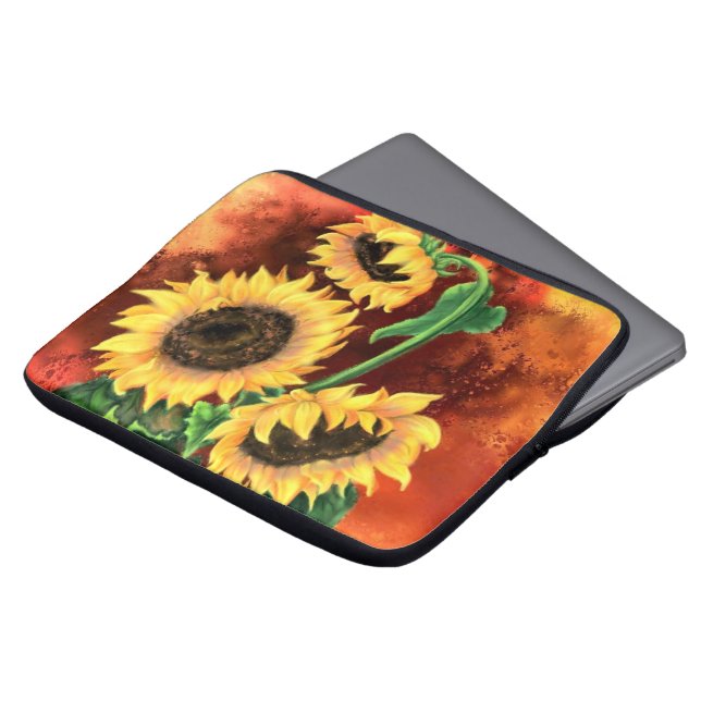 Funda para portátil de tres girasoles - Pintura (Superior anverso)