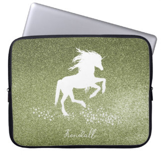 Funda para portátil de unicornio Purpurina verde