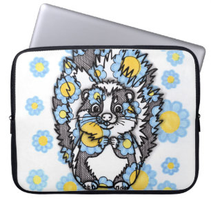 Funda para portátil de zorrillo lindo con flores a