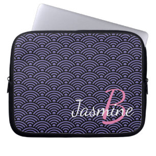 Funda Para Portátil Decoración clásica japonesa de onda azul y monogra