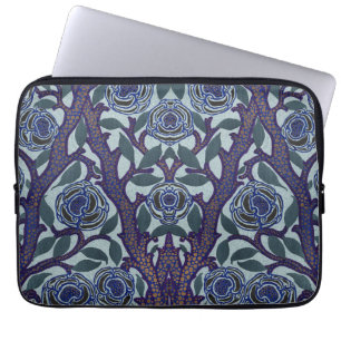 Funda Para Portátil Decoración floral de rosa Art Déco azul real y dor
