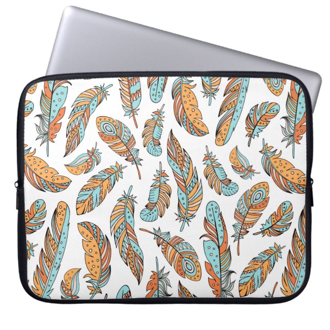 Funda Para Portátil Decorative feathers seamless pattern. Hand drawn v (Frente)