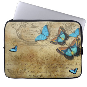Funda Para Portátil Decoupage rusa antigua y mariposas azules