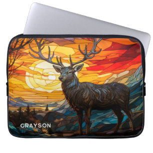 Funda Para Portátil Deer Sunset Woodland Mountains Nombre personalizad
