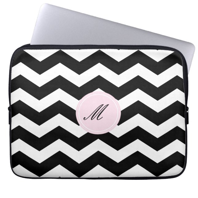 Funda para portátil del patrón de cheurón negro (Frente)