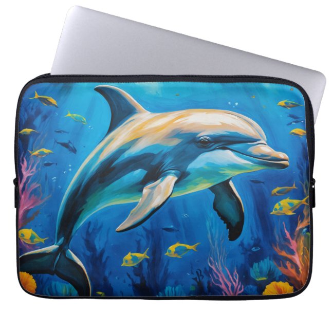 Funda Para Portátil Delfín de pintura de aceite (Frente)