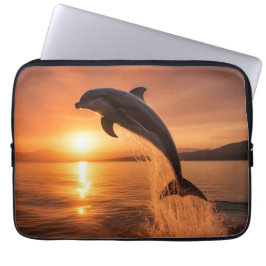 Funda Para Portátil Delfín de puesta de sol dorada
