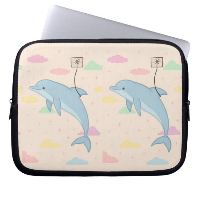 Funda Para Portátil Delfín volador entrega Ilustracion de letras (Frente)