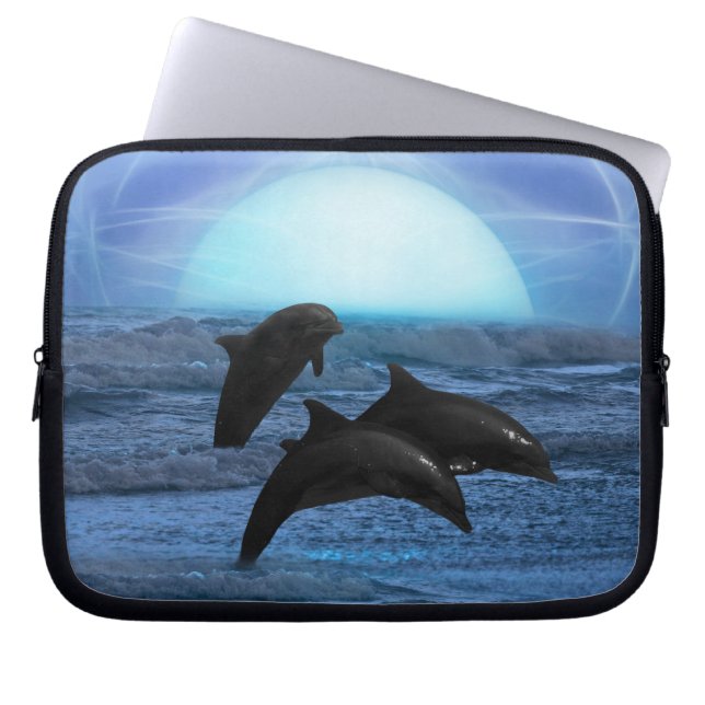 Funda Para Portátil Delfines a la luz de la luna (Frente)