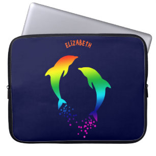 Funda Para Portátil Delfines arco iris saltando con burbujas