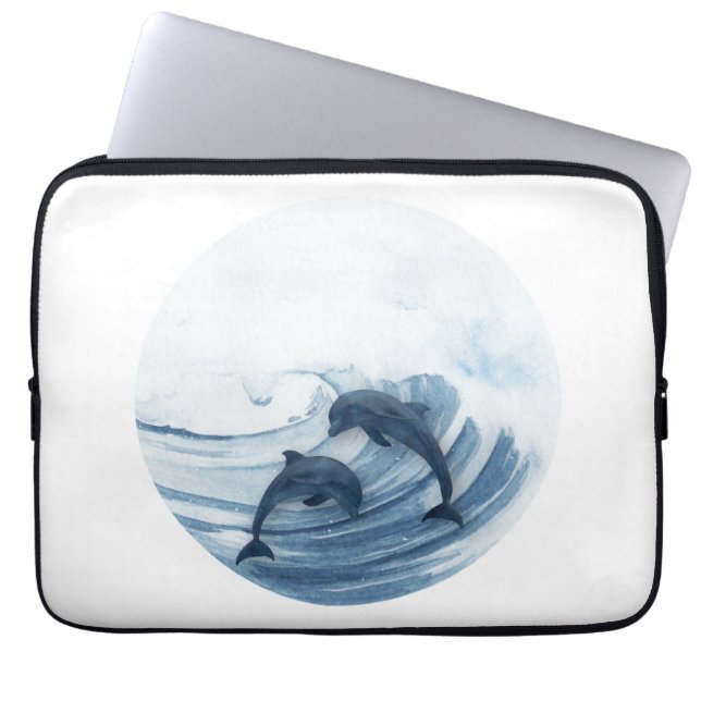 Funda Para Portátil Delfines buceadores en el surf (Frente)
