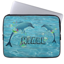 Funda Para Portátil Delfines divertidos y burbujas personalizadas