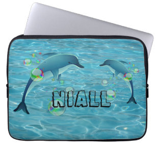 Funda Para Portátil Delfines divertidos y burbujas personalizadas