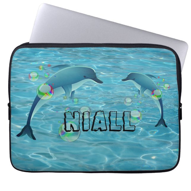 Funda Para Portátil Delfines divertidos y burbujas personalizadas (Frente)