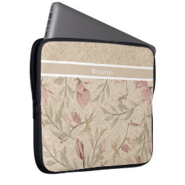 Funda Para Portátil Delicado Magnolia Floral Vintage Beige Personaliza