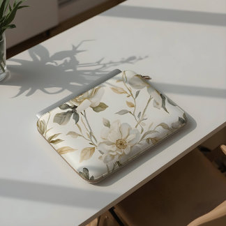 Funda Para Portátil Delicado Patrón Floral Blanco en Acuarela