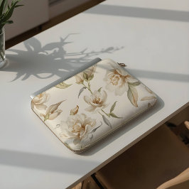 Funda Para Portátil Delicado Patrón Floral Blanco en Acuarela