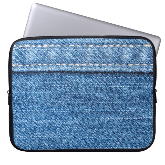 Funda Para Portátil Denim Blue: Textura clásica de jeans. (Frente)