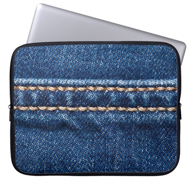 Funda Para Portátil Denim con título: textura de jeans cerrados. (Frente)