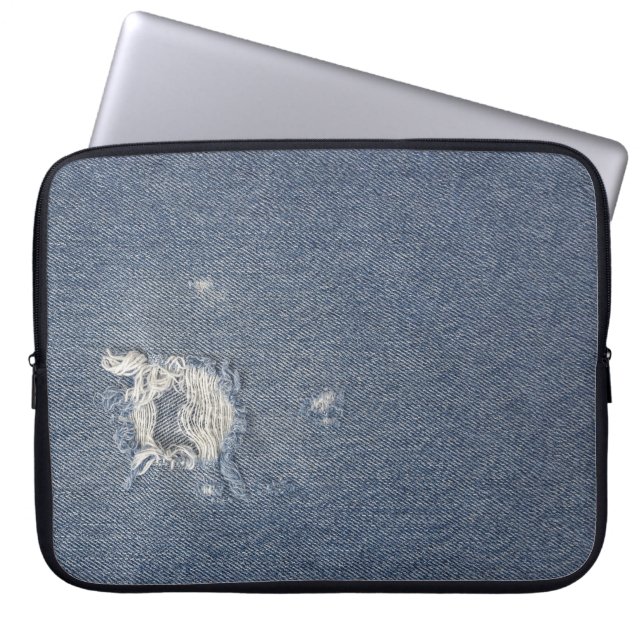 Funda Para Portátil Denim Hole azul fracturado (Frente)