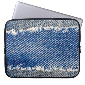 Funda Para Portátil Denim marco. Tejidos de denim despojados con borde