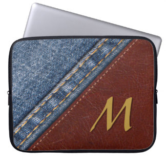 Funda Para Portátil Denim Monograma a la moda y cuero