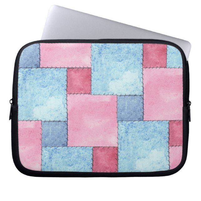Funda Para Portátil Denim Patchwork Laptop Sleeve, Pinks, Blues (Frente)