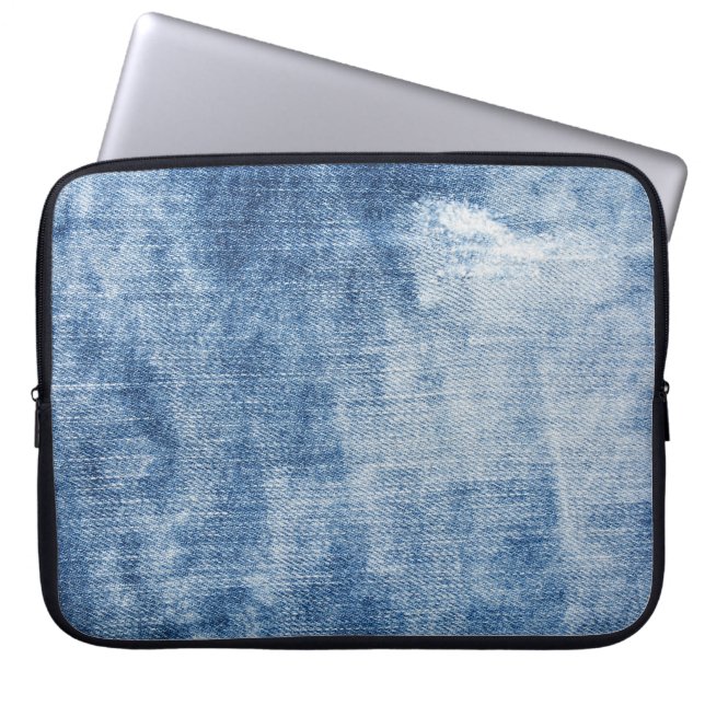 Funda Para Portátil Denim Texture: Agujeros rayados. (Frente)