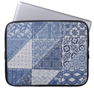 Funda Para Portátil Denim Triangle Parchwork Vintage Textura.