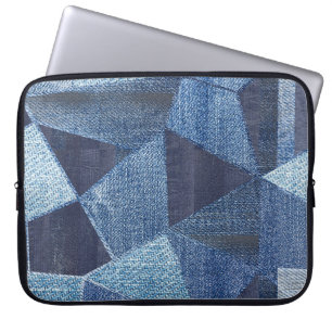 Funda Para Portátil Denim Urban: Doloridos Parchwork a rayas.