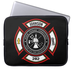 Funda Para Portátil Departamento de Bomberos AÑADIR NOMBRE Insignia pa
