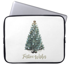 Funda Para Portátil Deseos festivos. Diseño de árbol de Navidad