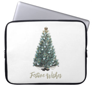 Funda Para Portátil Deseos festivos. Diseño de árbol de Navidad