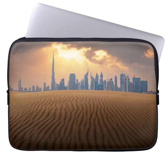 Funda Para Portátil Desiertos | Vista en Skyline de Dubai desde la dun (Frente)