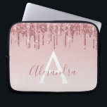 Funda Para Portátil Deslumbrador de oro rosa rosa espuma monograma<br><div class="desc">Rubor Pink - Rosa  Gold Faux Dripping Purpurina y Sparkle Elegant Monogram Girly Cute Laptop Funda o Sleeve. Este funda se puede personalizar para incluir su nombre de script de firma.</div>