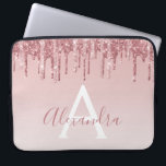 Funda Para Portátil Deslumbrador de oro rosa rosa espuma monograma<br><div class="desc">Rubor Pink - Rosa  Gold Faux Dripping Purpurina y Sparkle Elegant Monogram Girly Cute Laptop Funda o Sleeve. Este funda se puede personalizar para incluir su nombre de script de firma.</div>