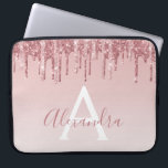 Funda Para Portátil Deslumbrador de oro rosa rosa espuma monograma<br><div class="desc">Rubor Pink - Rosa  Gold Faux Dripping Purpurina y Sparkle Elegant Monogram Girly Cute Laptop Funda o Sleeve. Este funda se puede personalizar para incluir su nombre de script de firma.</div>