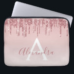 Funda Para Portátil Deslumbrador de oro rosa rosa espuma monograma<br><div class="desc">Rubor Pink - Rosa  Gold Faux Dripping Purpurina y Sparkle Elegant Monogram Girly Cute Laptop Funda o Sleeve. Este funda se puede personalizar para incluir su nombre de script de firma.</div>