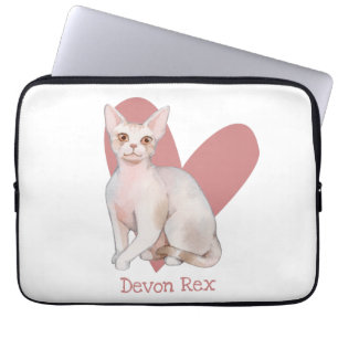 Funda Para Portátil Devon Rex Cat Watercolor Kitty Corazón Rosa