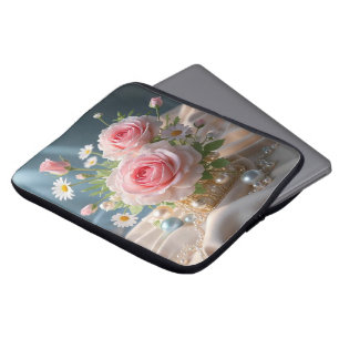 Funda Para Portátil Día de la Madre Rosas rosadas y margaritas blancas