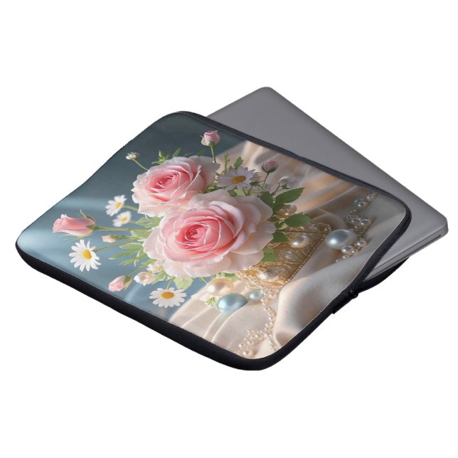 Funda Para Portátil Día de la Madre Rosas rosadas y margaritas blancas (Superior anverso)