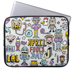 Funda Para Portátil Día de los Inocentes: Colorido Conjunto de Doodle.