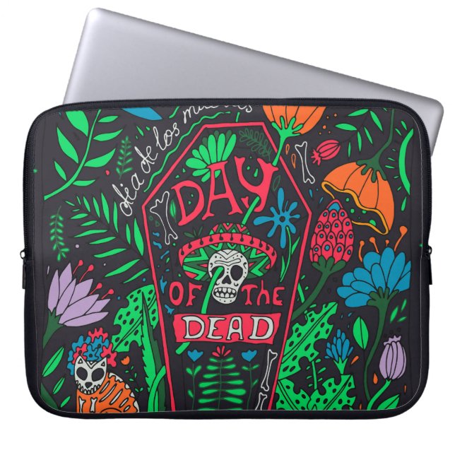 Funda Para Portátil Dia de los Muertos: Juego de tarjetas festivas (Frente)