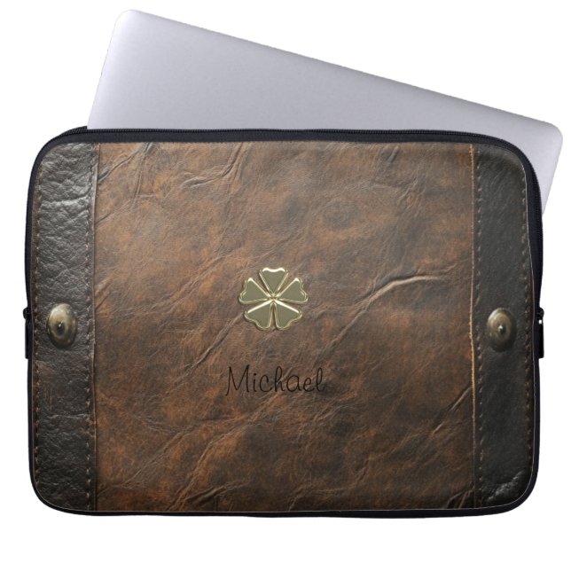 Funda Para Portátil Día de San Patricio, cuero marrón (Frente)