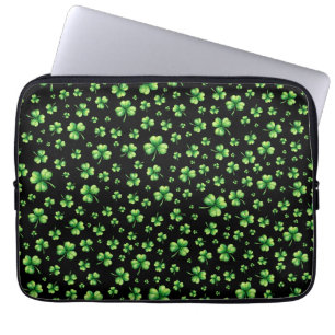 Funda Para Portátil Día de San Patricio Shamrock de acuarela sobre neg