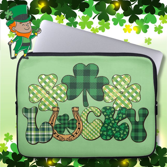 Funda Para Portátil Día Verde de Lucky St Patricks (Green Lucky St Patricks Day Laptop Sleeve)