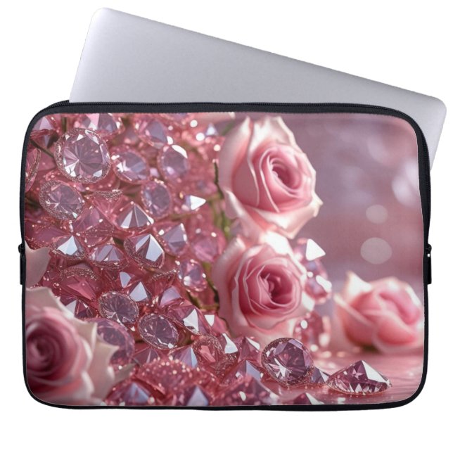 Funda Para Portátil Diamantes rosas y Petales (Frente)