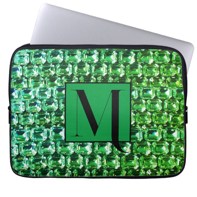 Funda Para Portátil Diamantes verdes, patrón de joyas de piedra de gem (Frente)