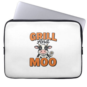 Funda Para Portátil Dibujo de camiseta vintage Funny Cow Grill And Moo